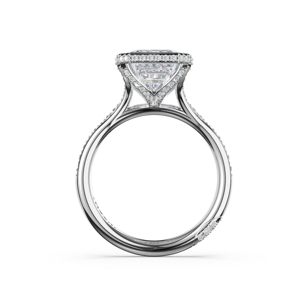 Emerald North/South Semi-Bezel Pavé-Intense Ring in 18kt White Gold