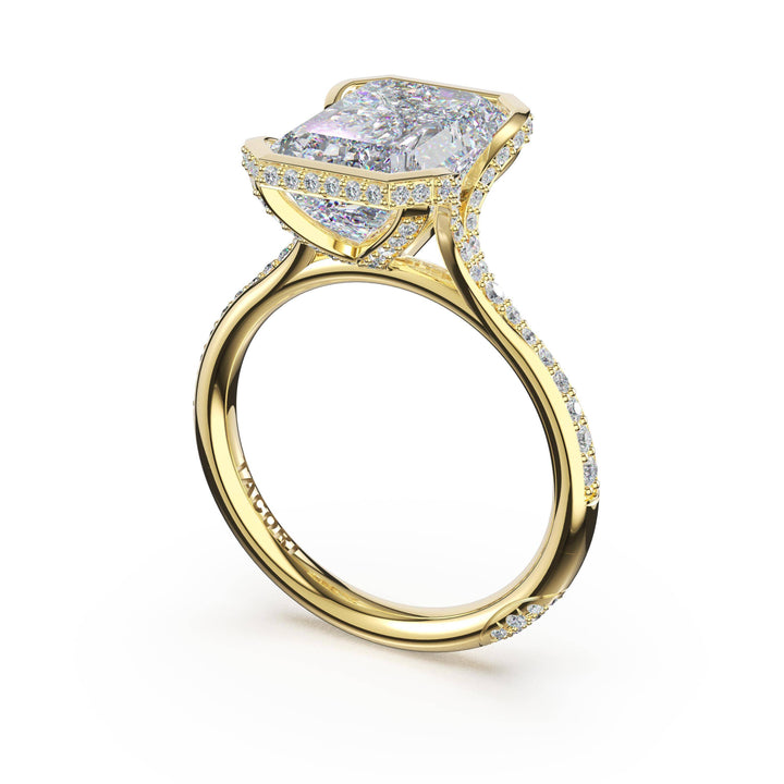 Emerald North/South Semi-Bezel Pavé-Intense Ring in 18kt Yellow Gold