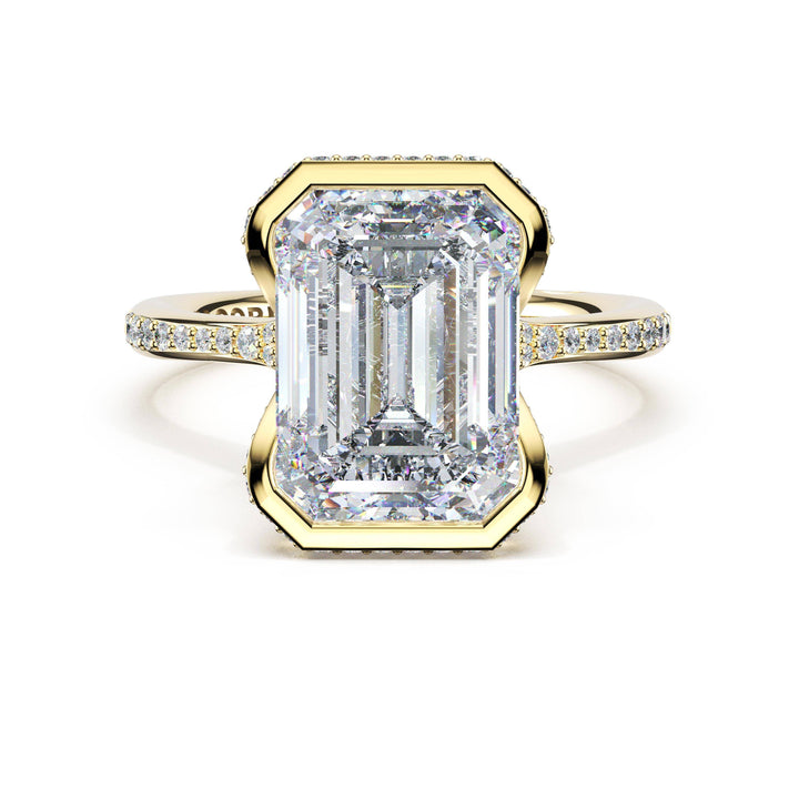 Emerald North/South Semi-Bezel Pavé-Intense Ring in 18kt Yellow Gold