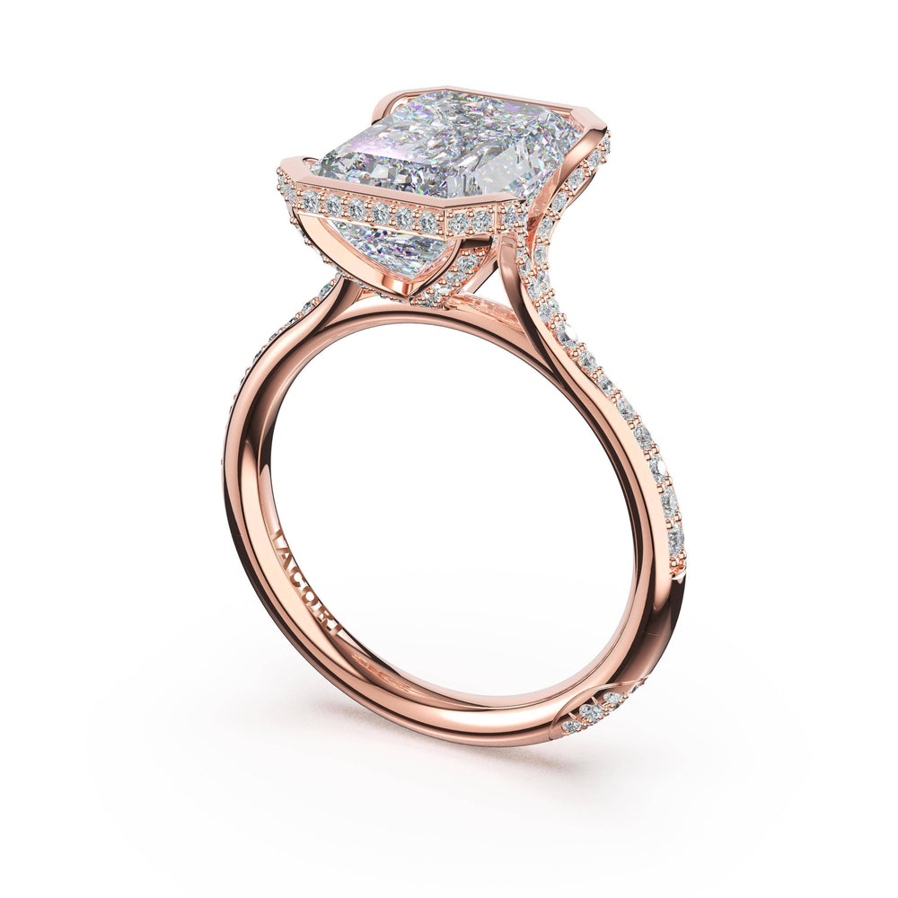 Emerald North/South Semi-Bezel Pavé-Intense Ring in 18kt Rose Gold