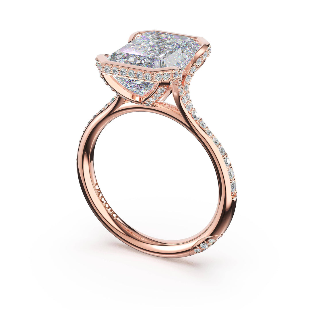Emerald North/South Semi-Bezel Pavé-Intense Ring in 18kt Rose Gold