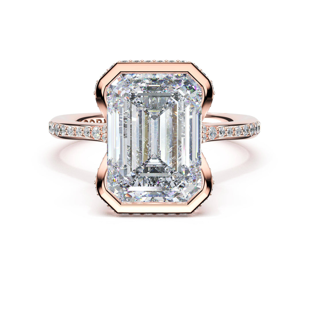 Emerald North/South Semi-Bezel Pavé-Intense Ring in 18kt Rose Gold