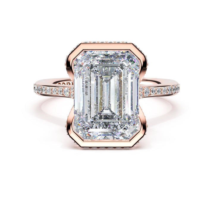 Emerald North/South Semi-Bezel Pavé-Intense Ring in 18kt Rose Gold