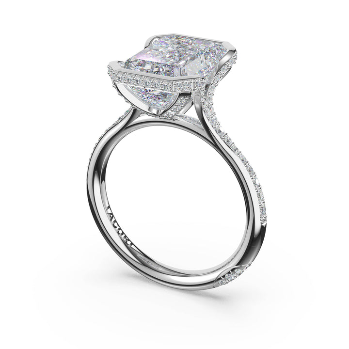 Emerald North/South Semi-Bezel Pavé-Intense Ring in Platinum