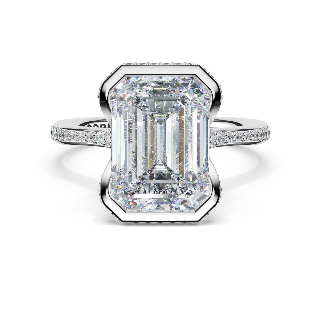 Emerald North/South Semi-Bezel Pavé-Intense Ring in Platinum