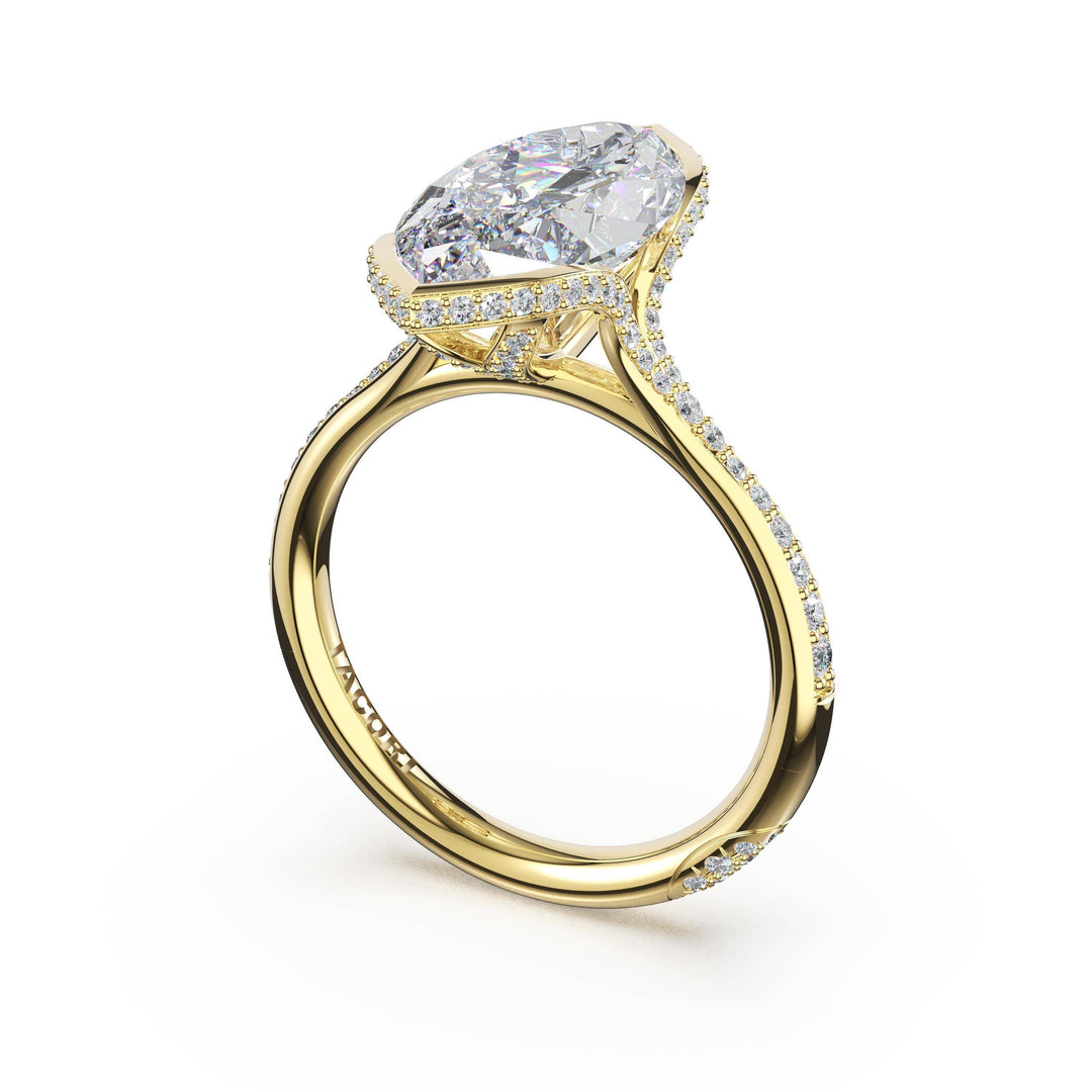 Marquise North/South Semi-Bezel Pavé-Intense Ring in 18kt Yellow Gold