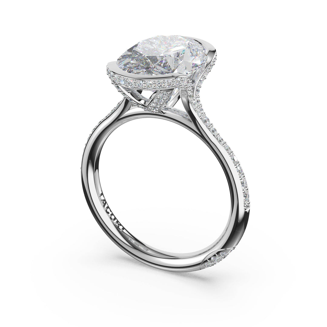 Oval North/South Semi-Bezel Pavé-Intense Ring in 18kt White Gold