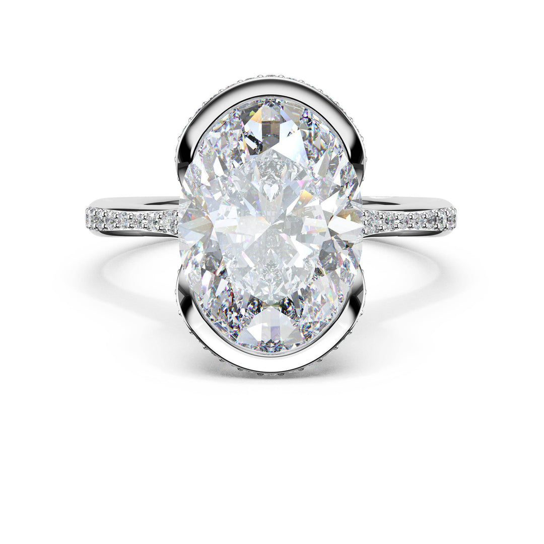 Oval North/South Semi-Bezel Pavé-Intense Ring in 18kt White Gold