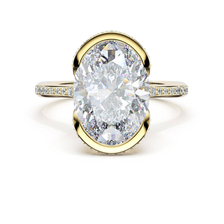 Oval North/South Semi-Bezel Pavé-Intense Ring in 18kt Yellow Gold