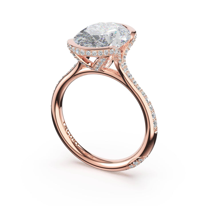 Oval North/South Semi-Bezel Pavé-Intense Ring in 18kt Rose Gold