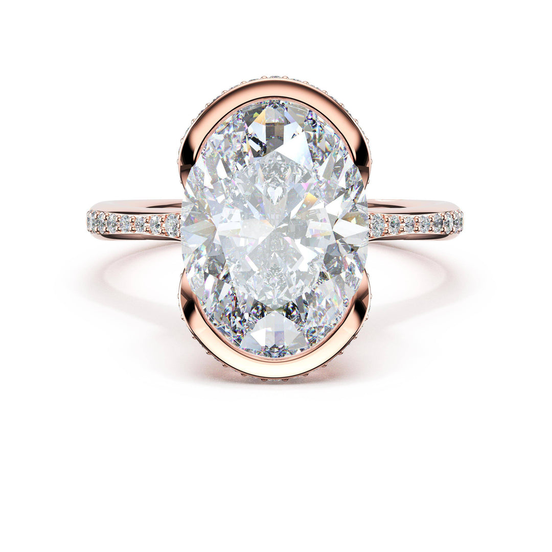 Oval North/South Semi-Bezel Pavé-Intense Ring in 18kt Rose Gold