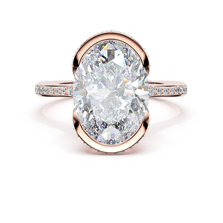 Oval North/South Semi-Bezel Pavé-Intense Ring in 18kt Rose Gold