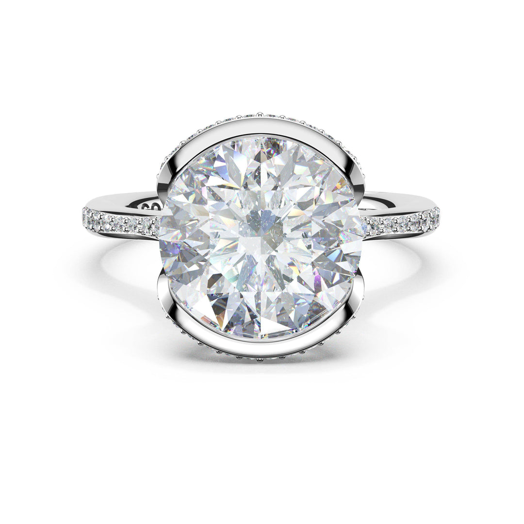 Round North/South Semi-Bezel Pavé-Intense Ring in Platinum