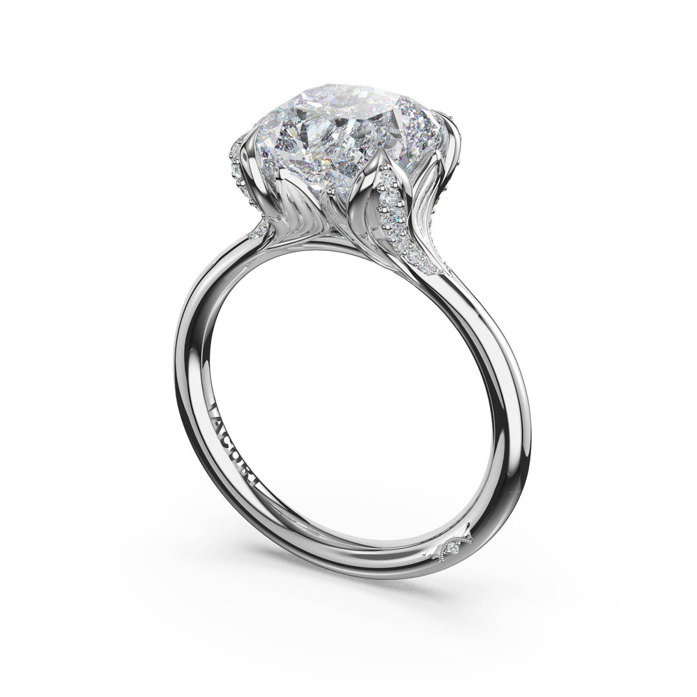 Cushion Petal-Crown Pavé Accent Solitaire in 18kt White Gold