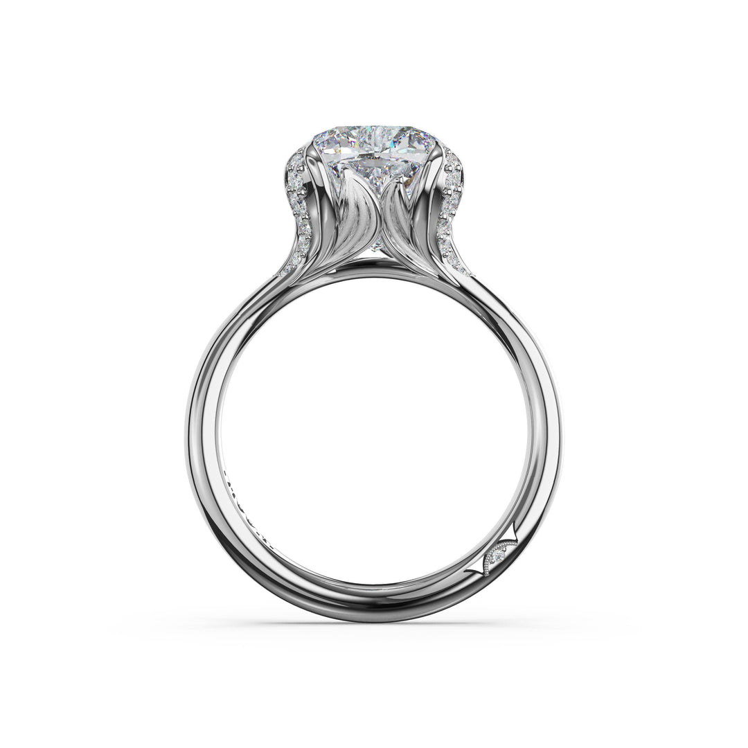 Cushion Petal-Crown Pavé Accent Solitaire in 18kt White Gold
