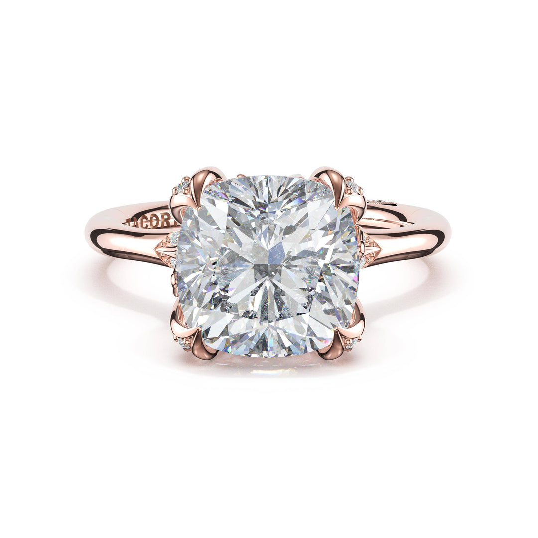 Cushion Petal-Crown Pavé Accent Solitaire in 18kt Rose Gold