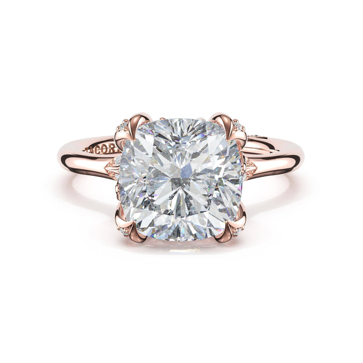 Cushion Petal-Crown Pavé Accent Solitaire in 18kt Rose Gold