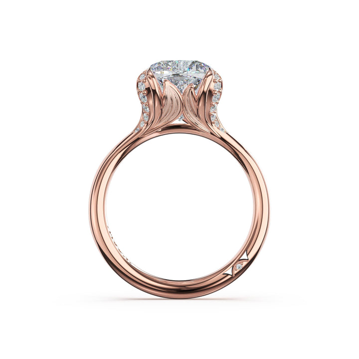 Cushion Petal-Crown Pavé Accent Solitaire in 18kt Rose Gold