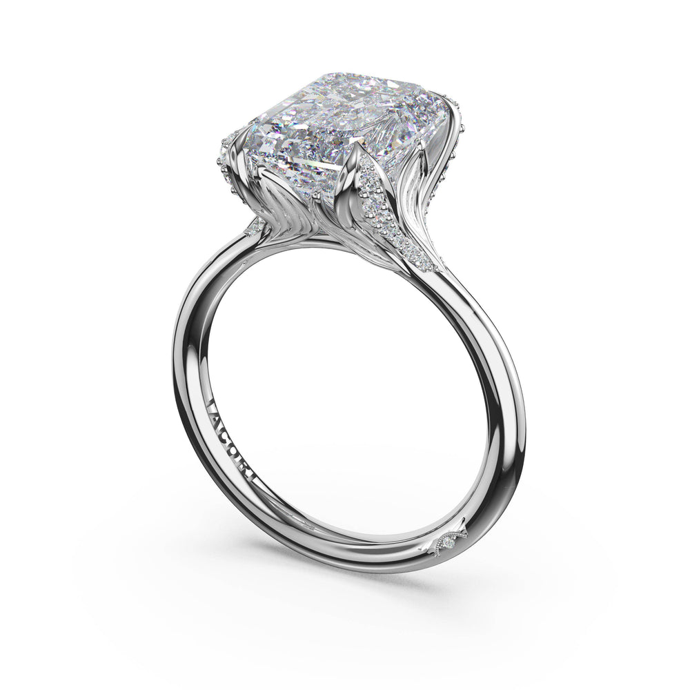 Emerald Petal-Crown Pavé Accent Solitaire in 18kt White Gold