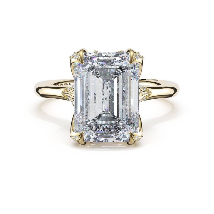 Emerald Petal-Crown Pavé Accent Solitaire in 18kt Yellow Gold