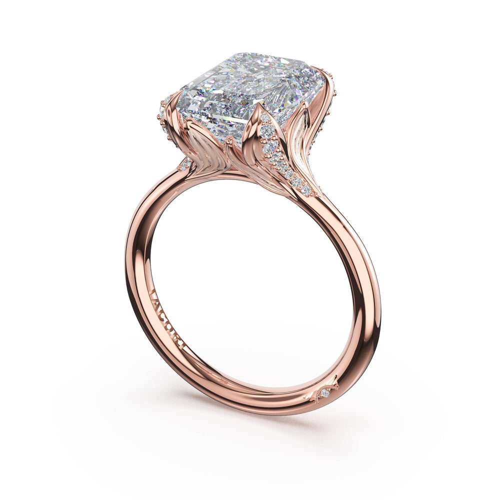 Emerald Petal-Crown Pavé Accent Solitaire in 18kt Rose Gold