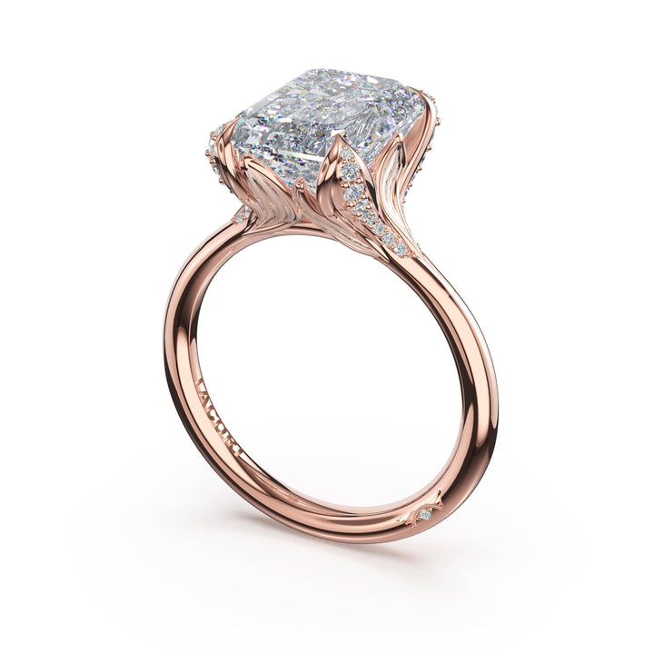 Emerald Petal-Crown Pavé Accent Solitaire in 18kt Rose Gold