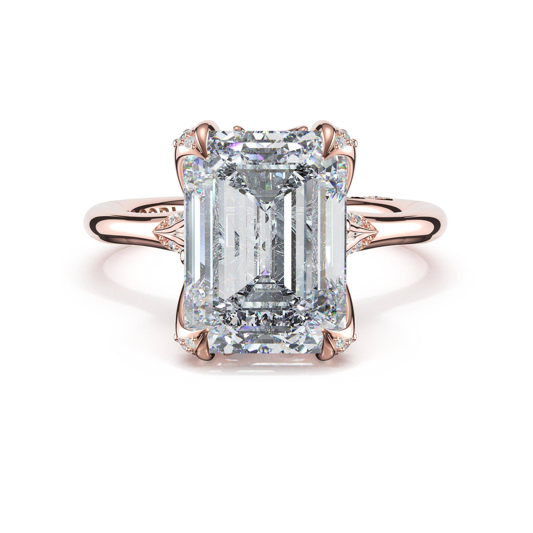 Emerald Petal-Crown Pavé Accent Solitaire in 18kt Rose Gold