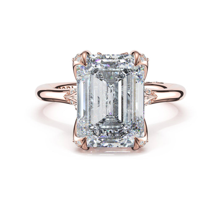Emerald Petal-Crown Pavé Accent Solitaire in 18kt Rose Gold