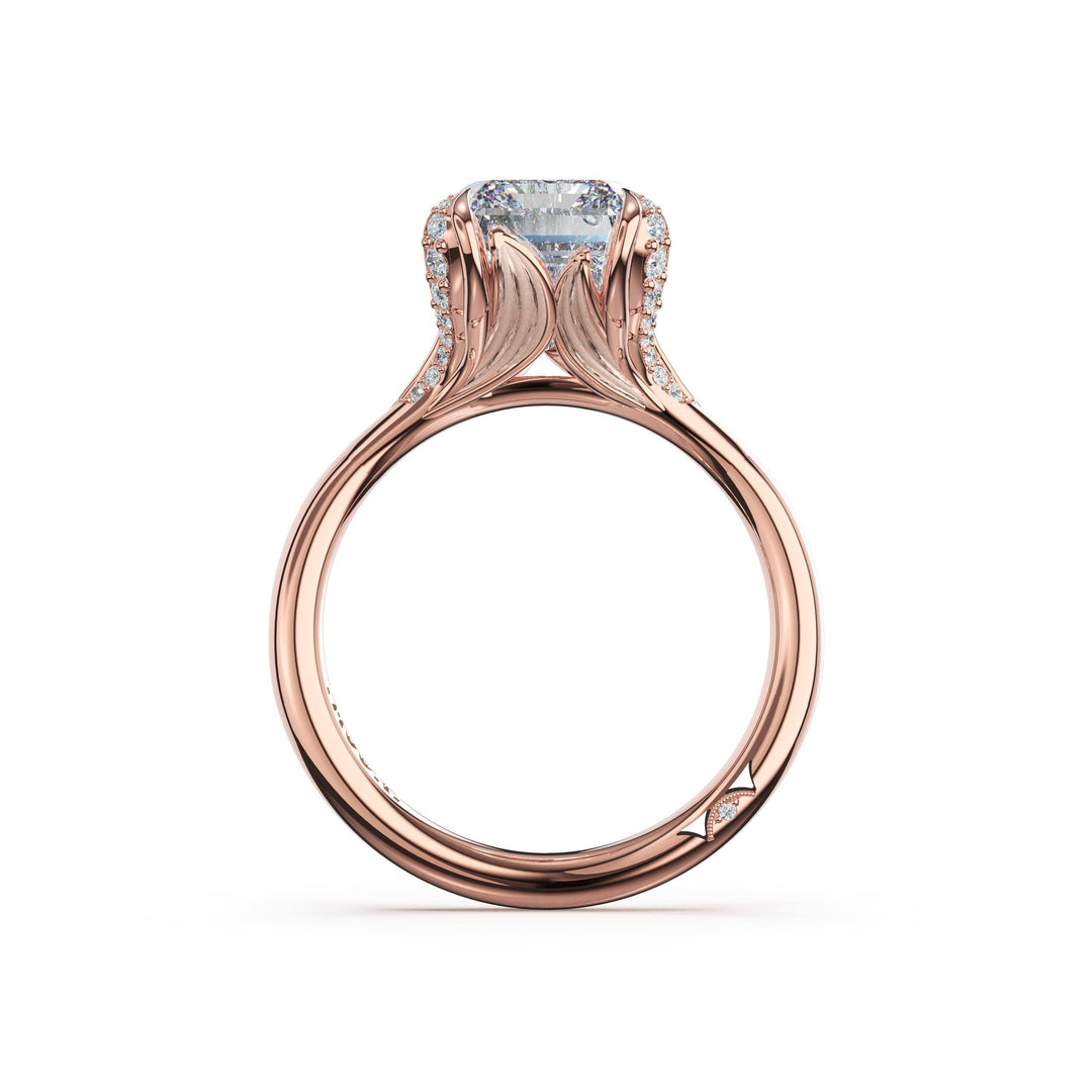 Emerald Petal-Crown Pavé Accent Solitaire in 18kt Rose Gold