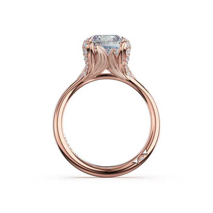 Emerald Petal-Crown Pavé Accent Solitaire in 18kt Rose Gold
