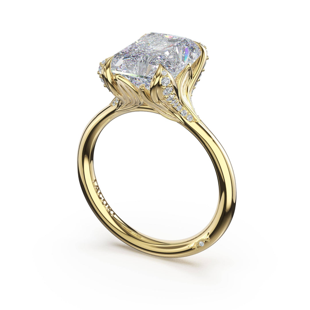 Radiant Petal-Crown Pavé Accent Solitaire in 18kt Yellow Gold