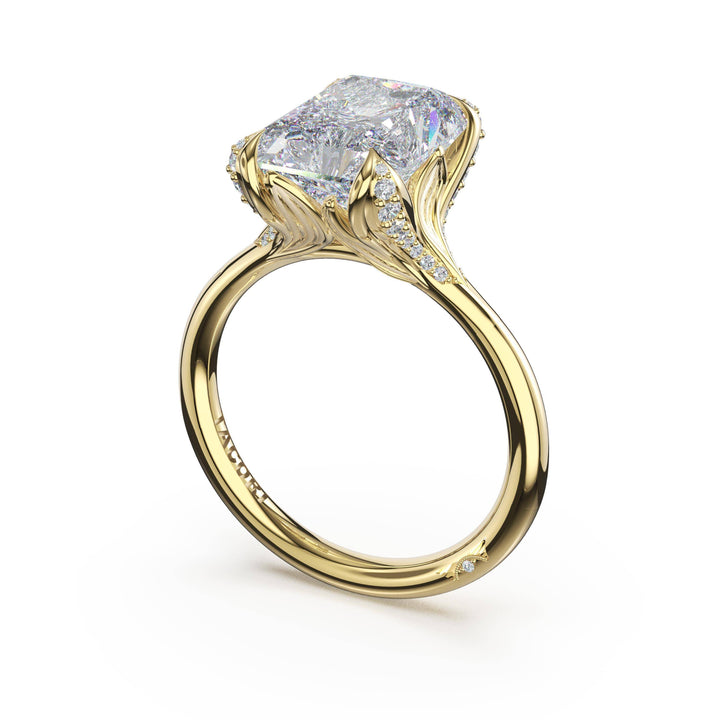Radiant Petal-Crown Pavé Accent Solitaire in 18kt Yellow Gold