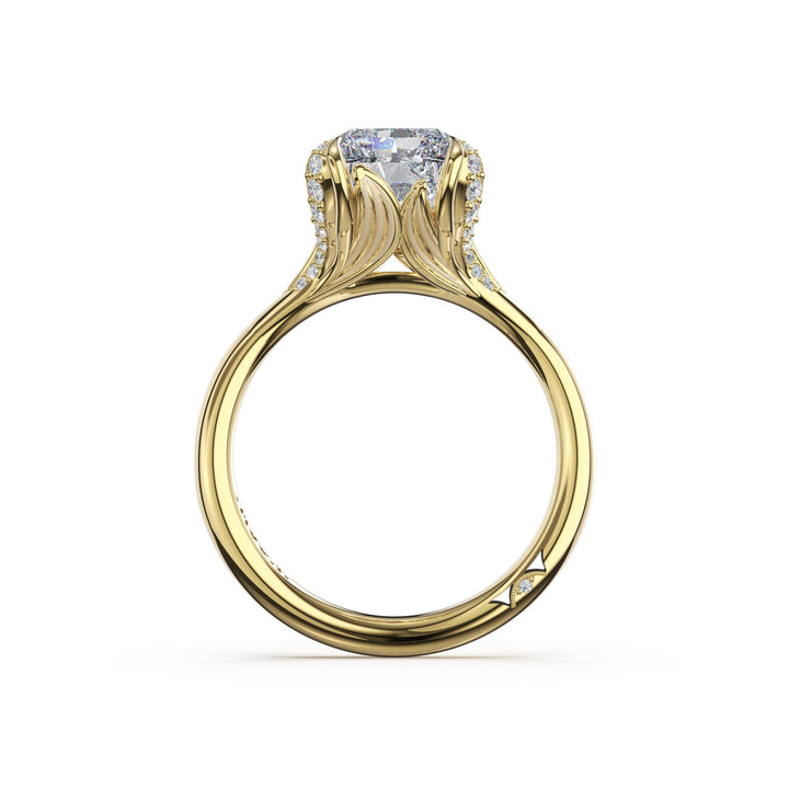 Radiant Petal-Crown Pavé Accent Solitaire in 18kt Yellow Gold