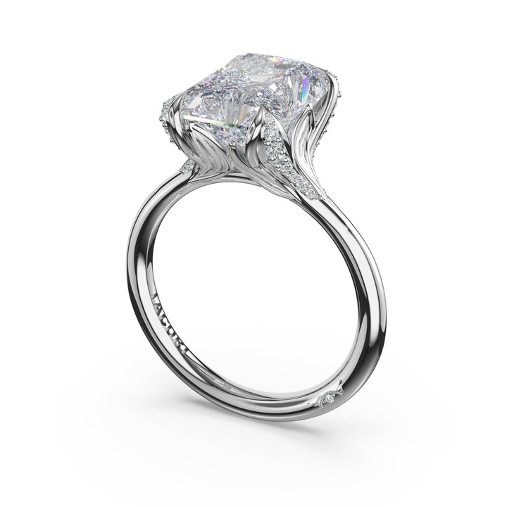 Radiant Petal-Crown Pavé Accent Solitaire in Platinum