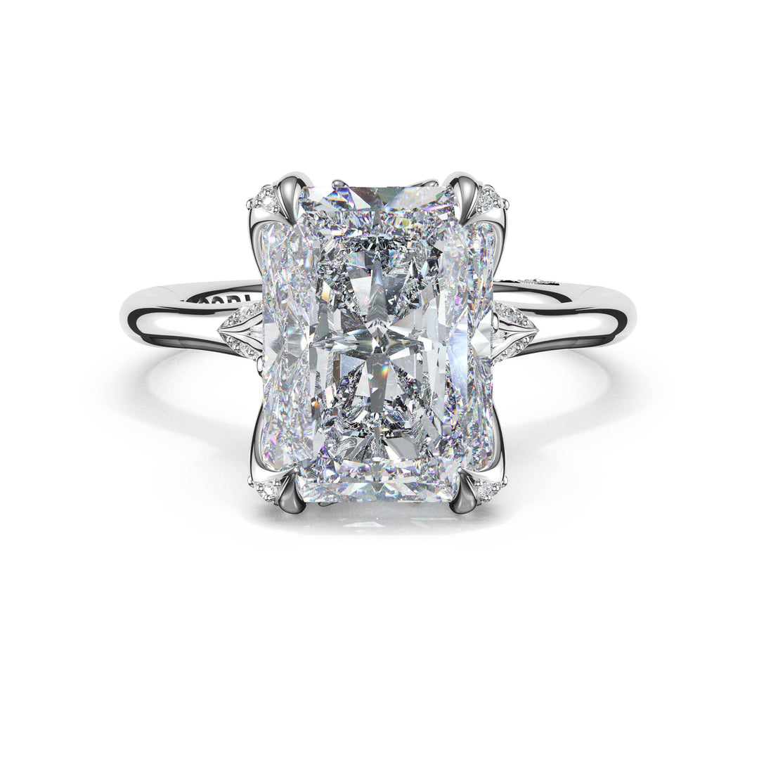 Radiant Petal-Crown Pavé Accent Solitaire in Platinum