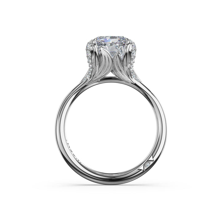 Radiant Petal-Crown Pavé Accent Solitaire in Platinum