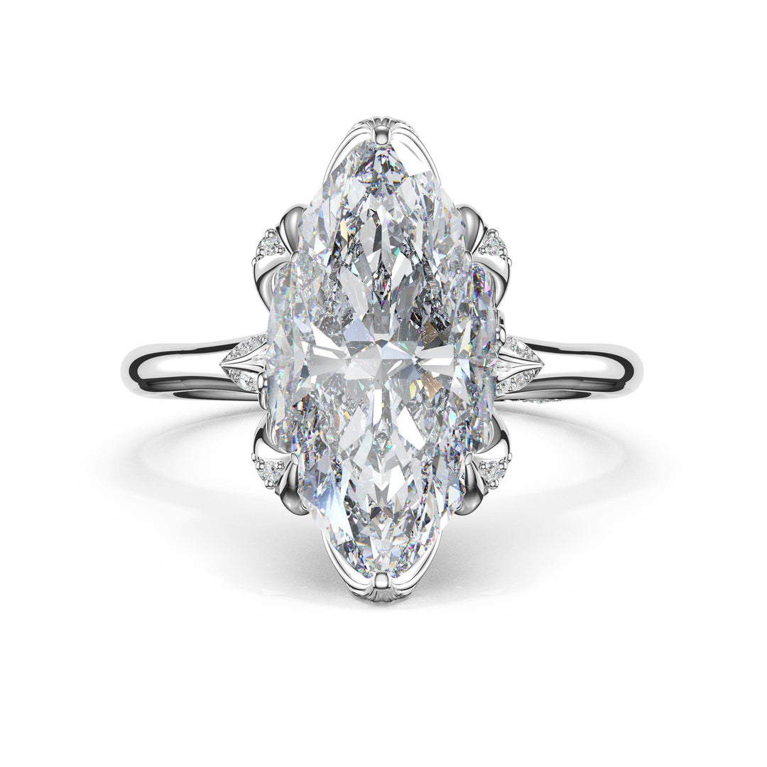 Marquise Petal-Crown Pavé Accent Solitaire in 18kt White Gold