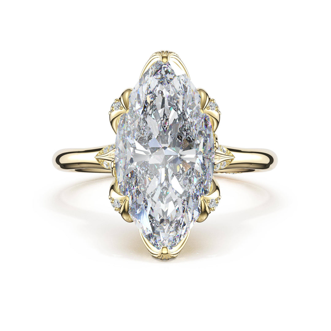Marquise Petal-Crown Pavé Accent Solitaire in 18kt Yellow Gold