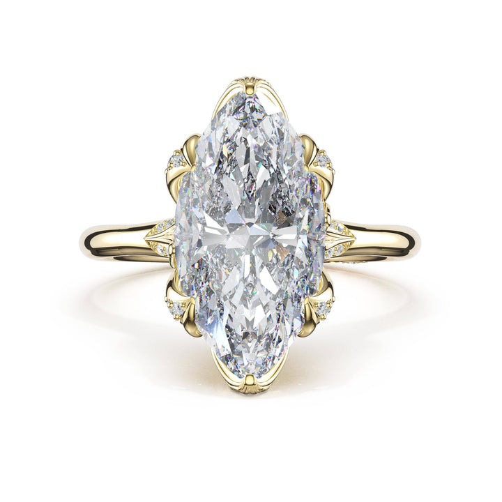 Marquise Petal-Crown Pavé Accent Solitaire in 18kt Yellow Gold