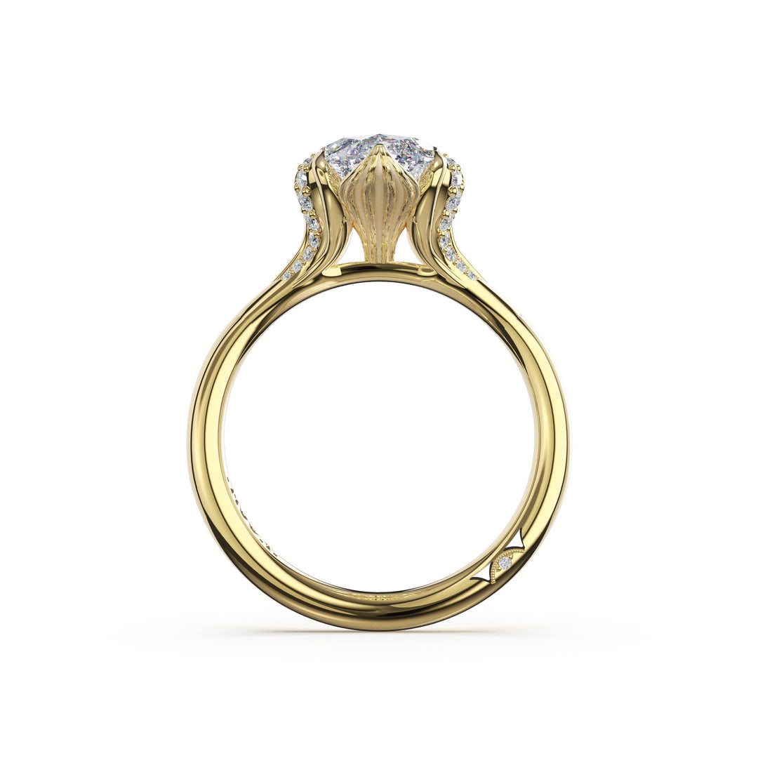 Marquise Petal-Crown Pavé Accent Solitaire in 18kt Yellow Gold