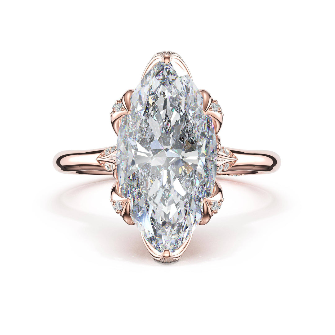 Marquise Petal-Crown Pavé Accent Solitaire in 18kt Rose Gold