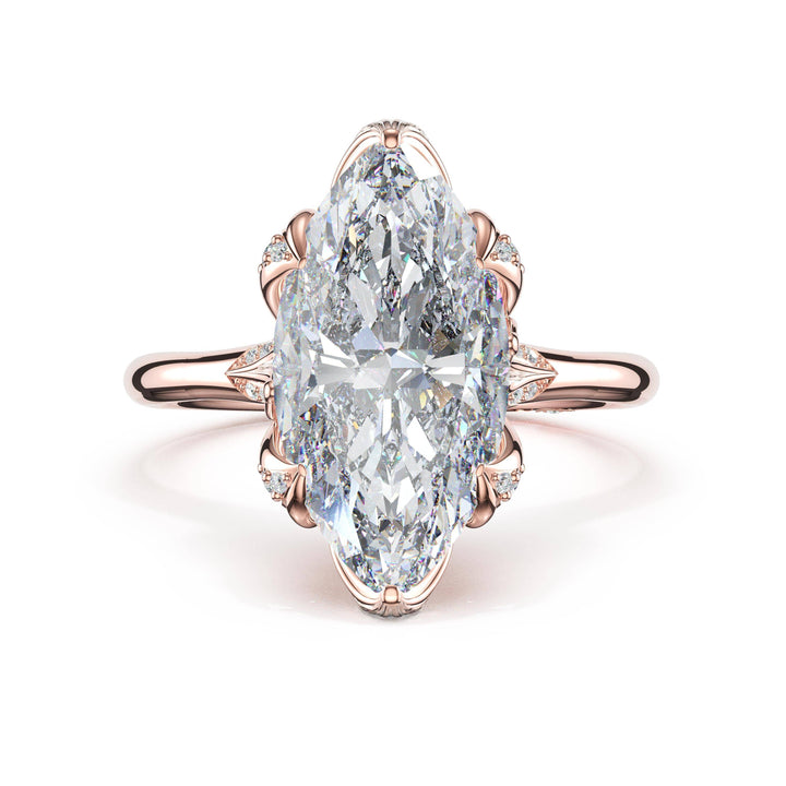 Marquise Petal-Crown Pavé Accent Solitaire in 18kt Rose Gold