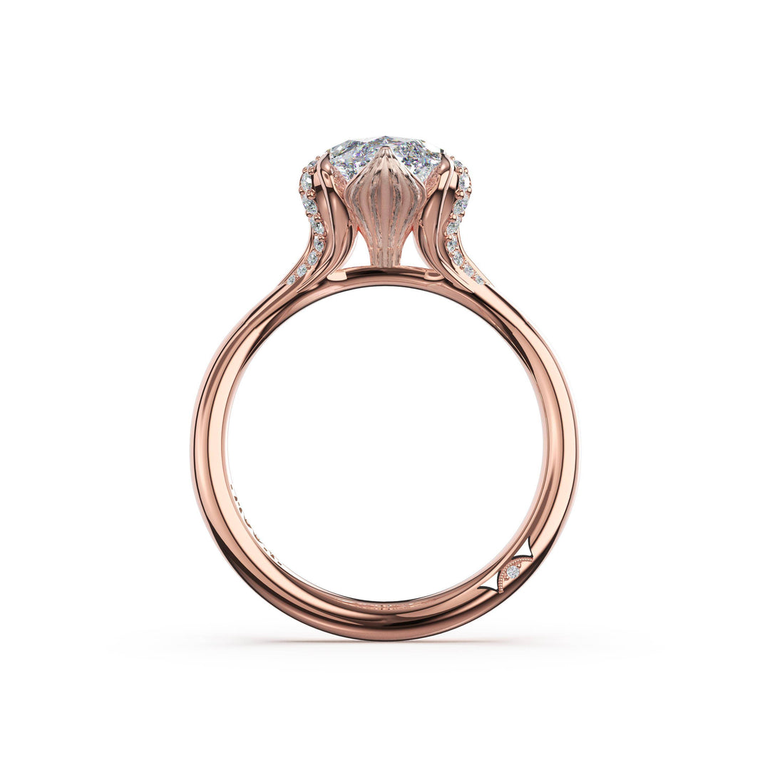 Marquise Petal-Crown Pavé Accent Solitaire in 18kt Rose Gold