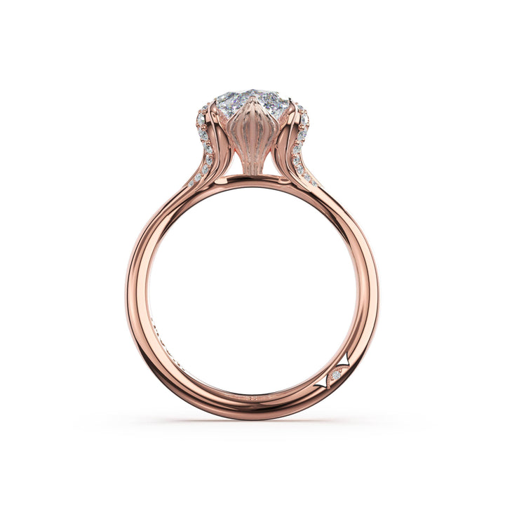 Marquise Petal-Crown Pavé Accent Solitaire in 18kt Rose Gold