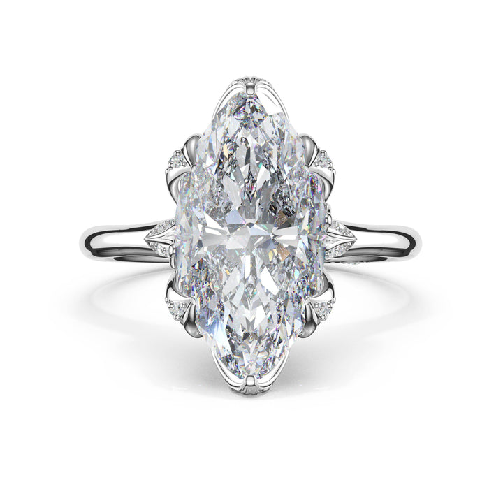 Marquise Petal-Crown Pavé Accent Solitaire in Platinum