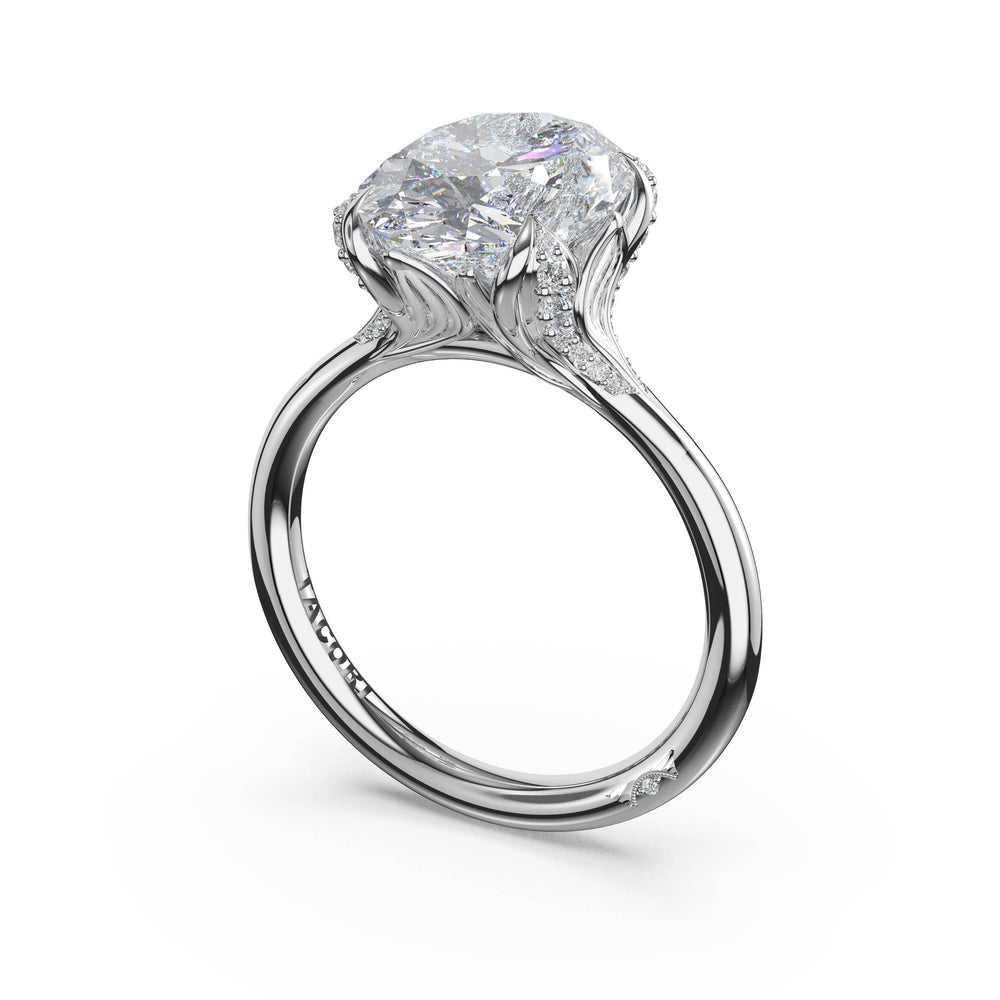 Oval Petal-Crown Pavé Accent Solitaire in 18kt White Gold
