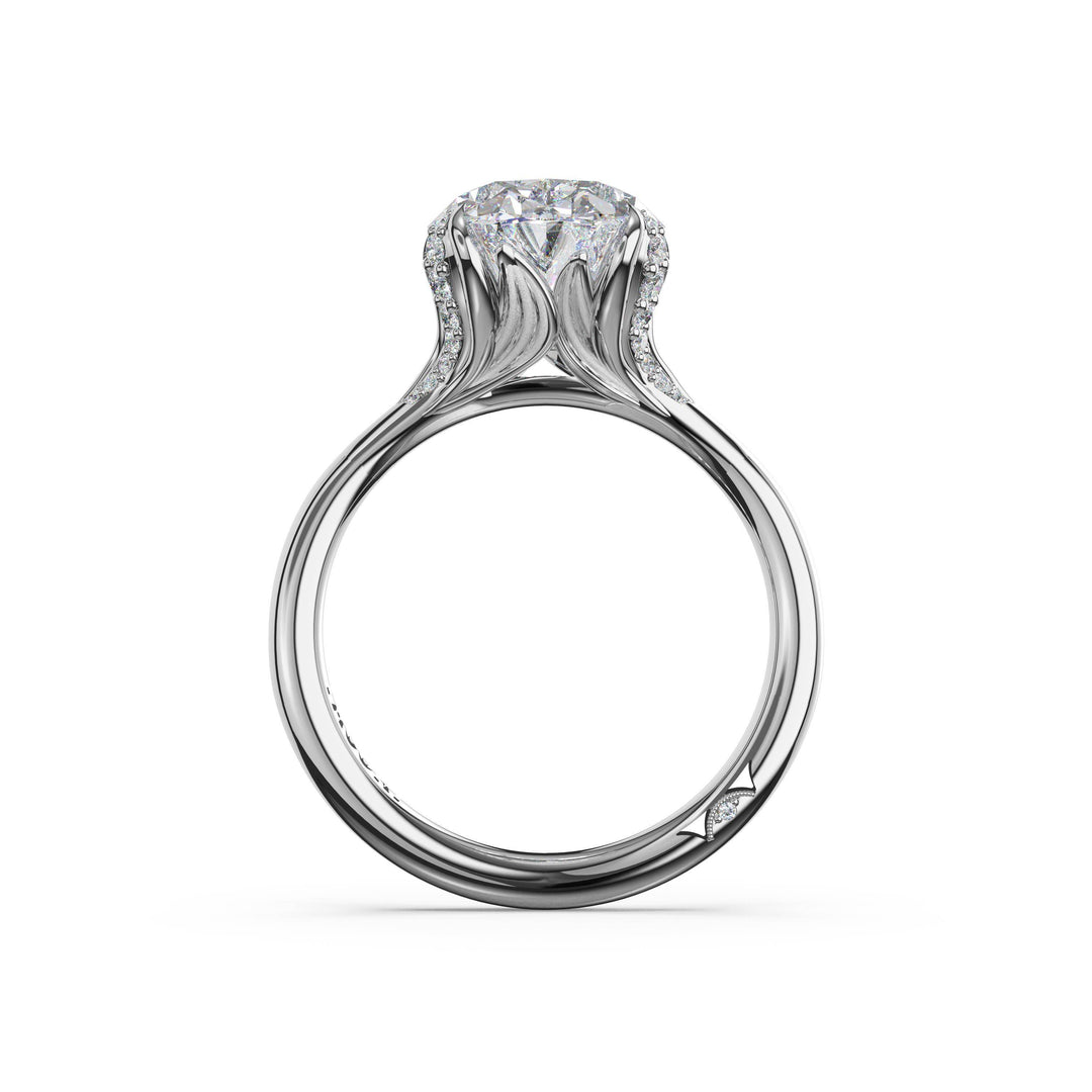 Oval Petal-Crown Pavé Accent Solitaire in 18kt White Gold