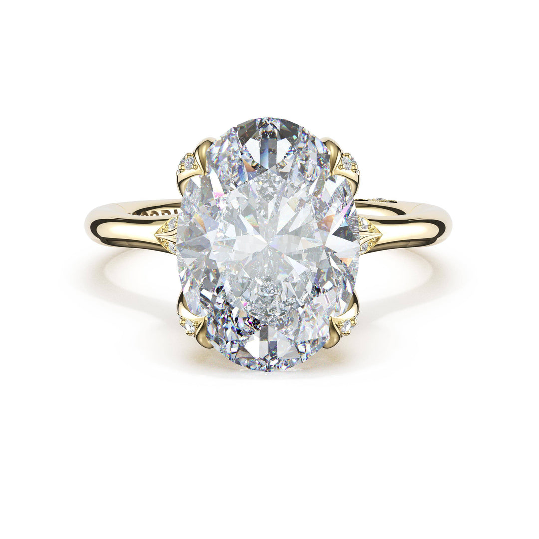 Oval Petal-Crown Pavé Accent Solitaire in 18kt Yellow Gold