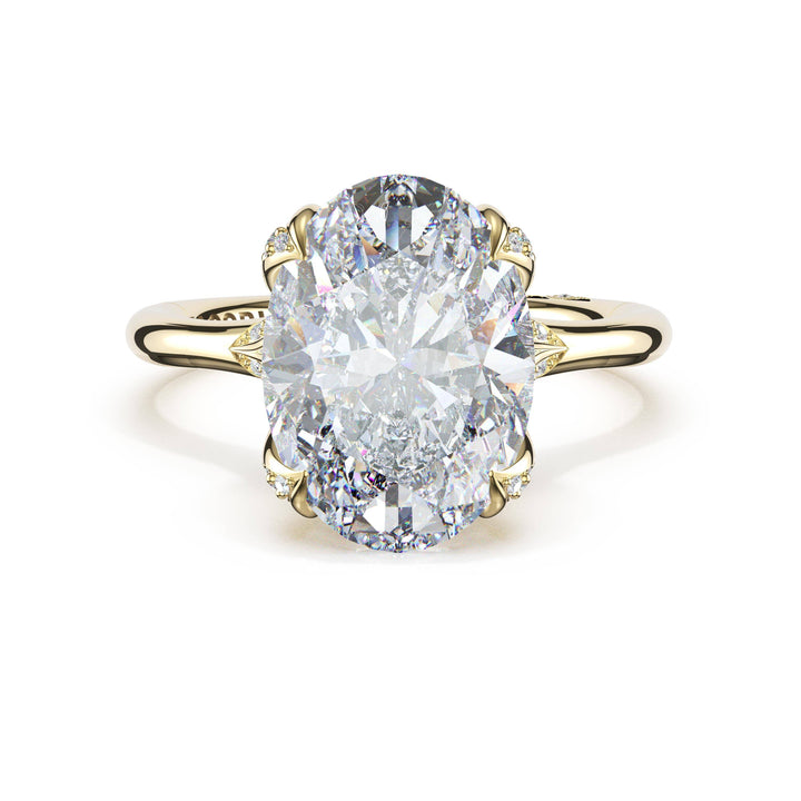 Oval Petal-Crown Pavé Accent Solitaire in 18kt Yellow Gold