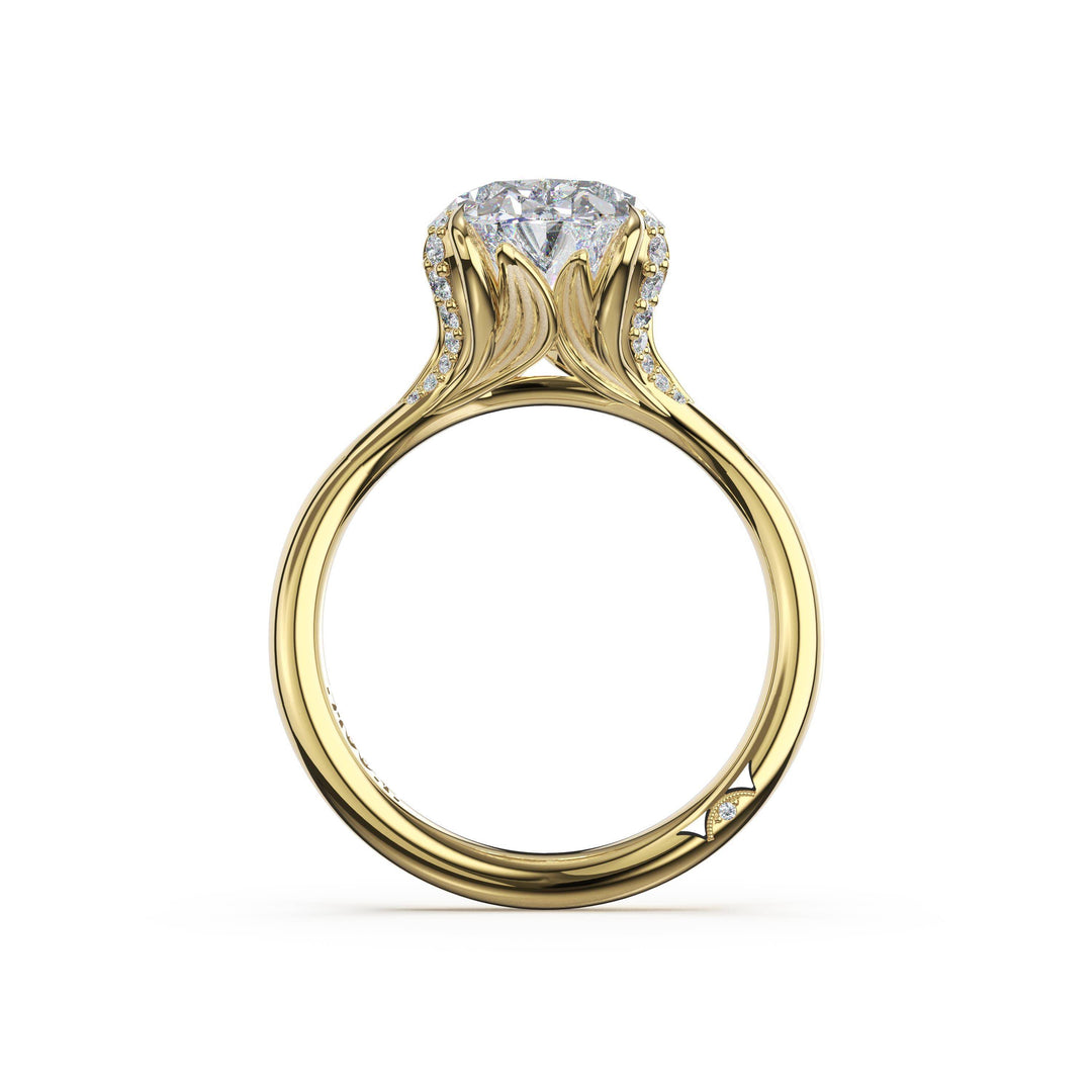 Oval Petal-Crown Pavé Accent Solitaire in 18kt Yellow Gold